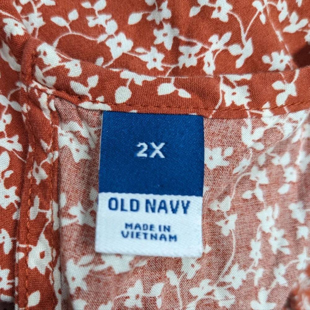 Old Navy Ruffle Smocked Short Sleeve Floral Midi Dress 2X Cottagecore Prairie - Picture 2 of 7